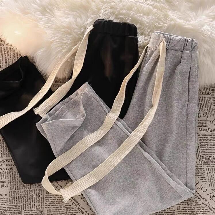 Quần ống rộng trơn cạp cao unisex