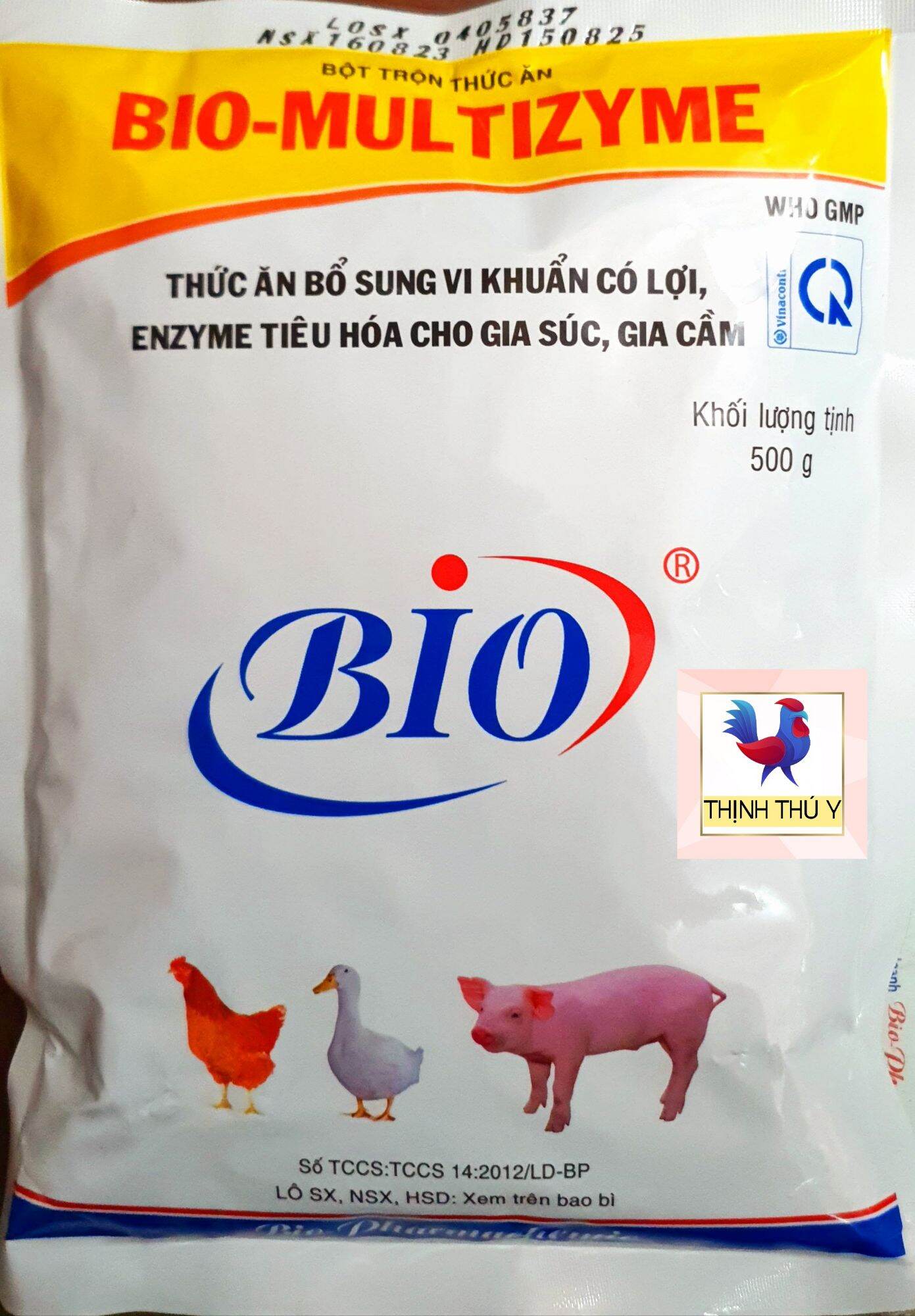 Bio MULTIZYME (500gr) - Men tiêu hóa, thức ăn bổ sung men vi sinh có lợi, Enzyme và Beta Glucan phòng ngừa tiêu chảy cho gà đá, heo bò