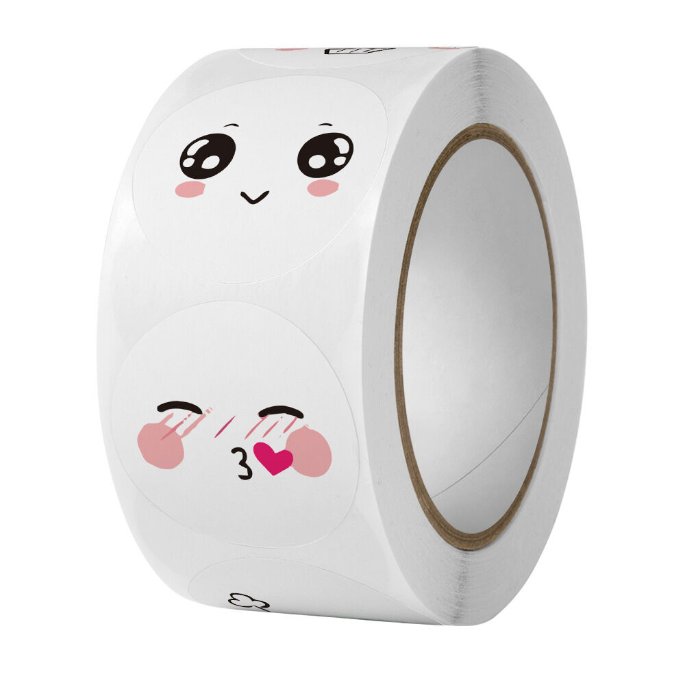 Cuộn 500 tem sticker hình dán tròn emoji cảm xúc