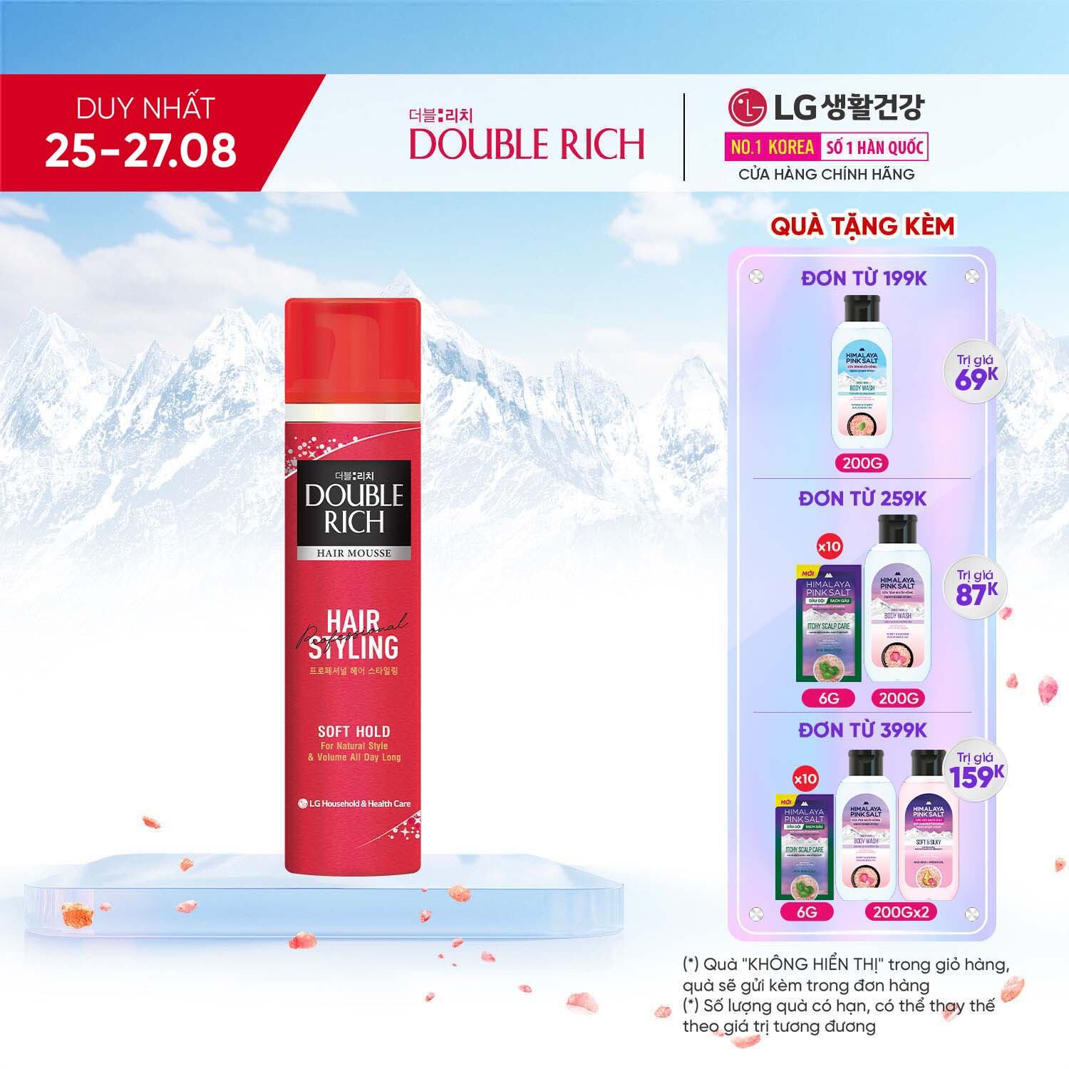 Mousse tạo kiểu tóc Double Rich Soft Hold bồng bềnh tự nhiên 150ml