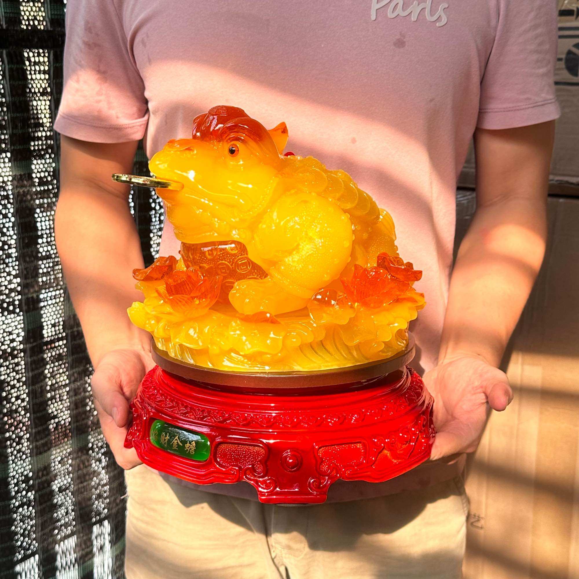 Tượng Phong Thủy Thiềm Thừ Cóc Phun Châu Nhả Ngọc size 38cm KL 4Kg , Tượng Cóc 3 Chân Chiêu Tài Quà Tặng Tân Gia Khai Trương