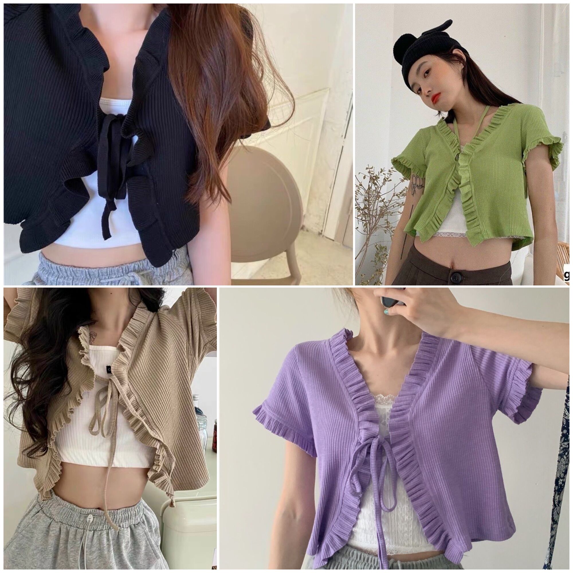 Áo kiểu viền bèo cột dây