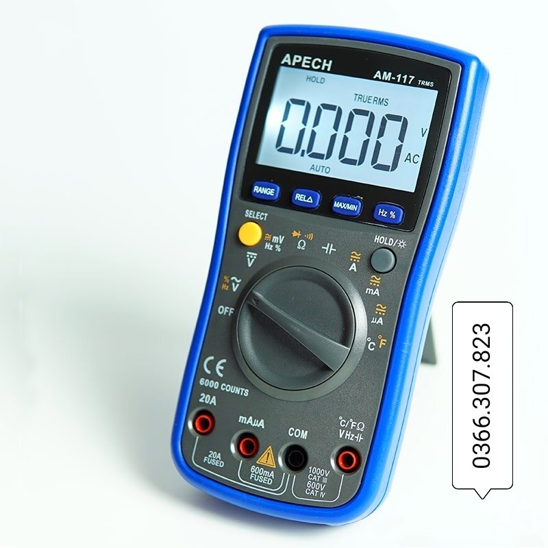 Đồng hồ vạn năng APECH AM-117 đo dòng điện AC/DC, điốt, điện trở, tụ điện, tần số chống cháy khi đo nhầm thang