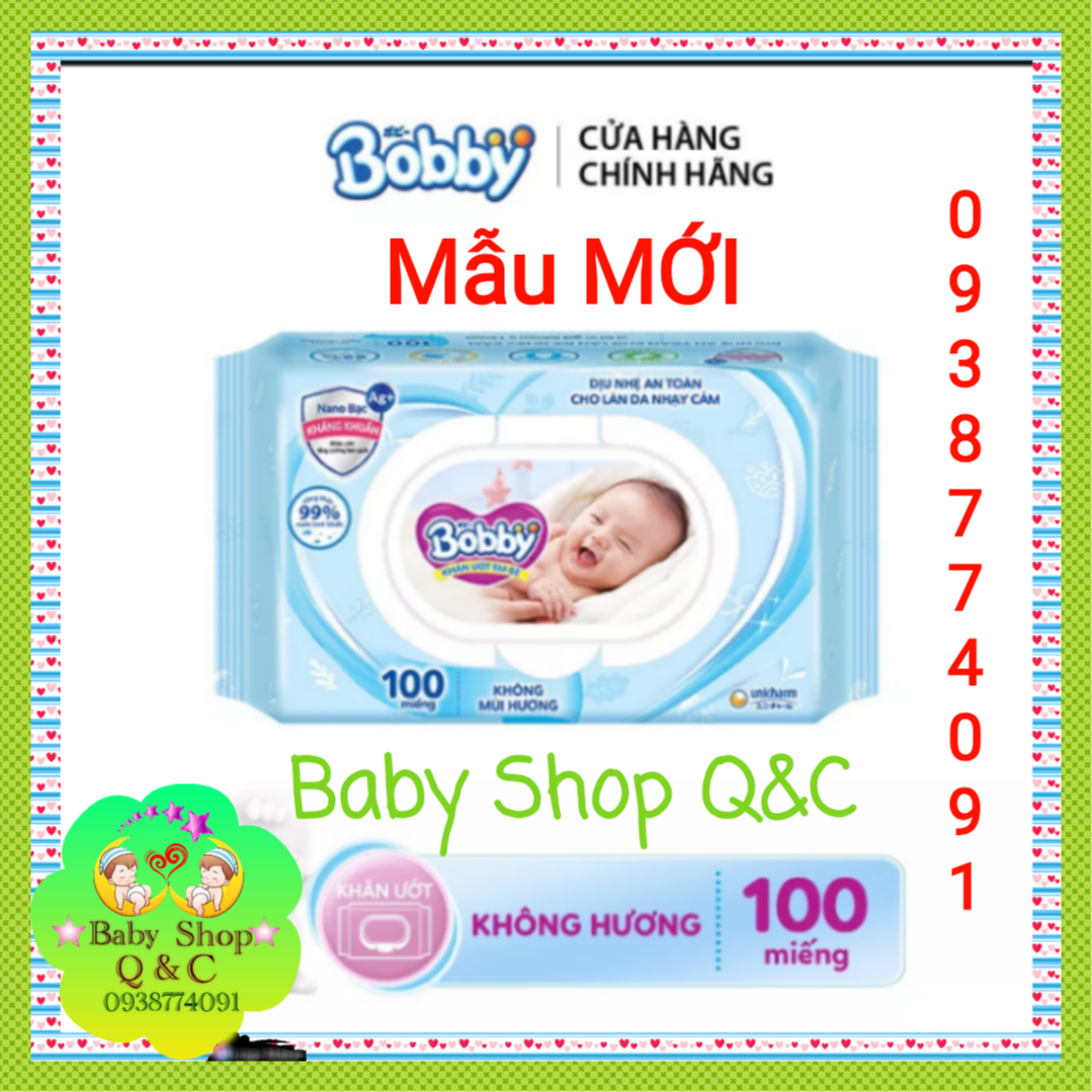 KHĂN ƯỚT BOBBY 100 TỜ LOẠI KHÔNG MÙI MÀU XANH