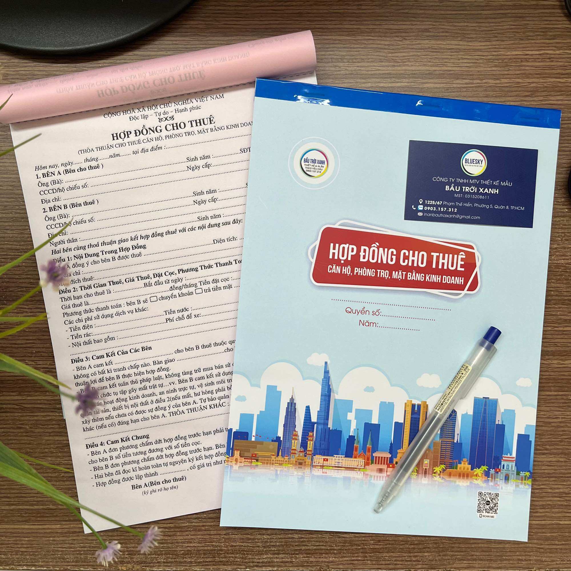Hợp đồng thuê nhà/ phòng trọ a4 2 liên 100 tờ/quyển