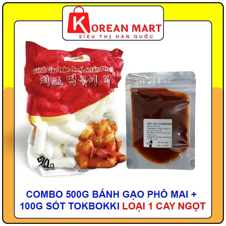 Sét Combo Bánh Gạo Tokkboki nhân phô mai 500gr + Sốt tokbokki cay ngọt 100gr
