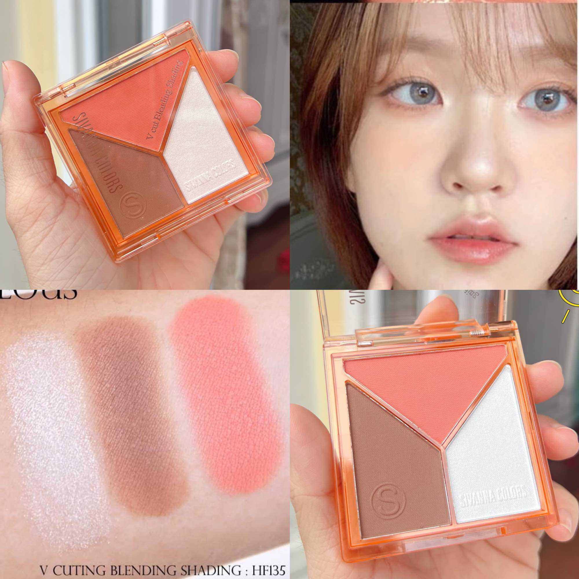 Bảng tạo khối tối +má hồng + glow bắt sáng.. 3in1 Sivanna color Hf135