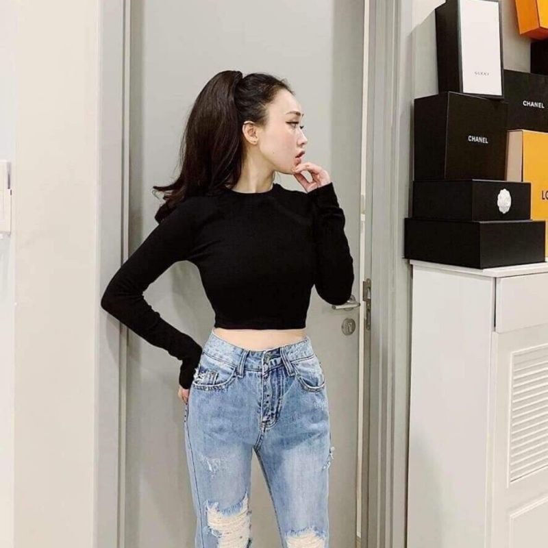 Áo nữ len tăm croptop basic dễ phối đồ CRT14