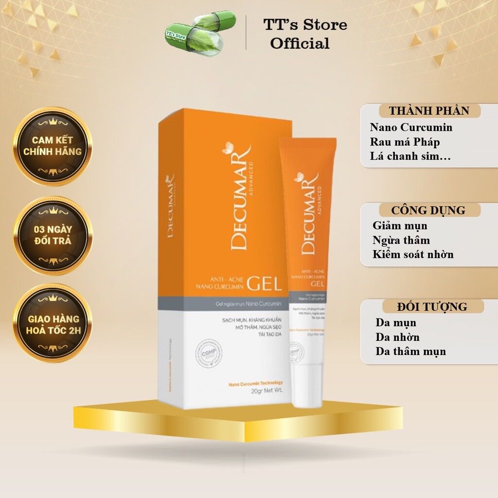 [HCM][NEW Decumar Advanced] Gel ngừa mụn Nano curcumin (Tuýp 20g) [Decuma/ advance/ new/ kem nghệ]