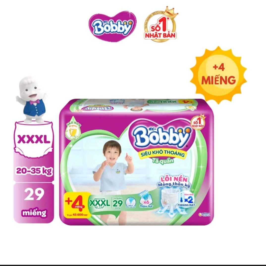 🎃 HCM 🤩 Tã / Bỉm quần dành cho bé 20 - 35 kg Bobby XXXL22+4 / XXXL29+4 miếng ( hsd  : 2026 - 2027 )