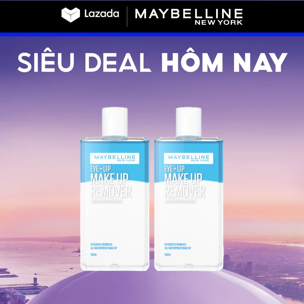 Bộ 2 Chai Nước Tẩy Trang Mắt và Môi Chuyên Dụng 2 lớp Maybelline New York Eye & Lip Makeup Remover 150ml