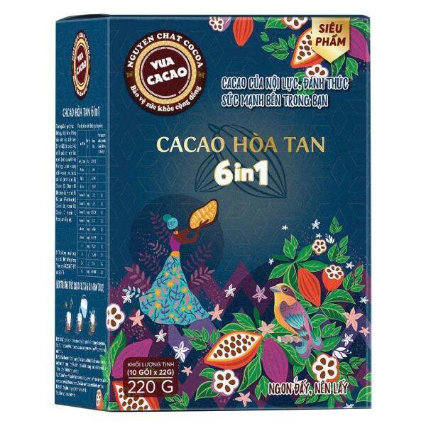Bột Cacao Hoà Tan 6in1 Vua Cacao (Hộp 10Gói x 22g)