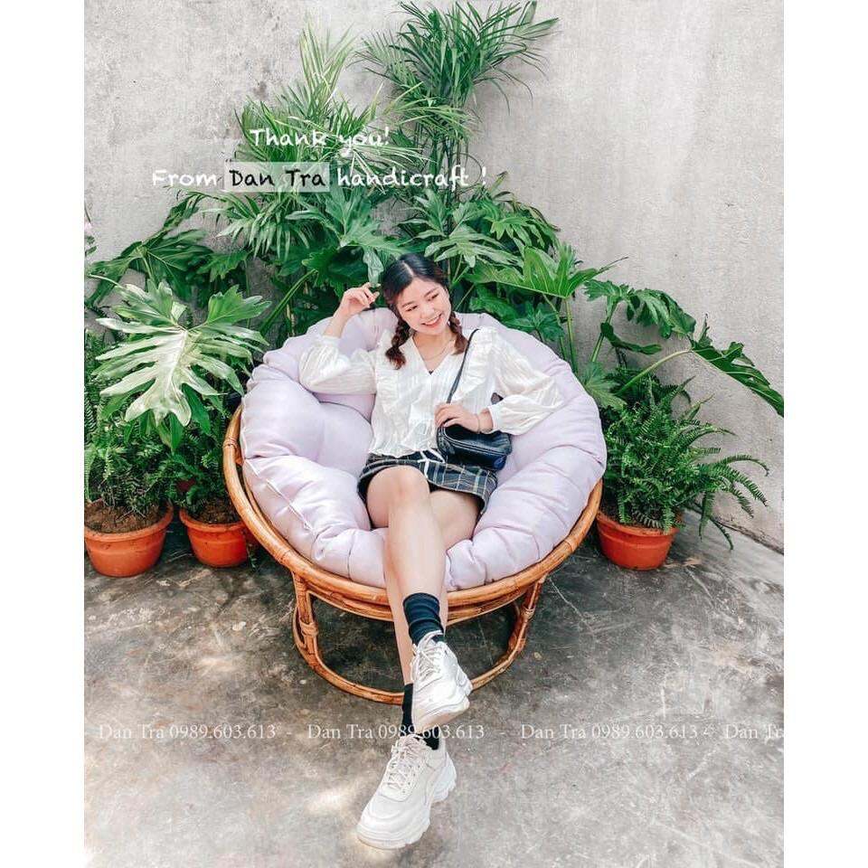 Ghế Mây Papasan 100cm Nệm Trắng Tím - ĐAN TRÀ - Nội Thất Mây Tre Đan