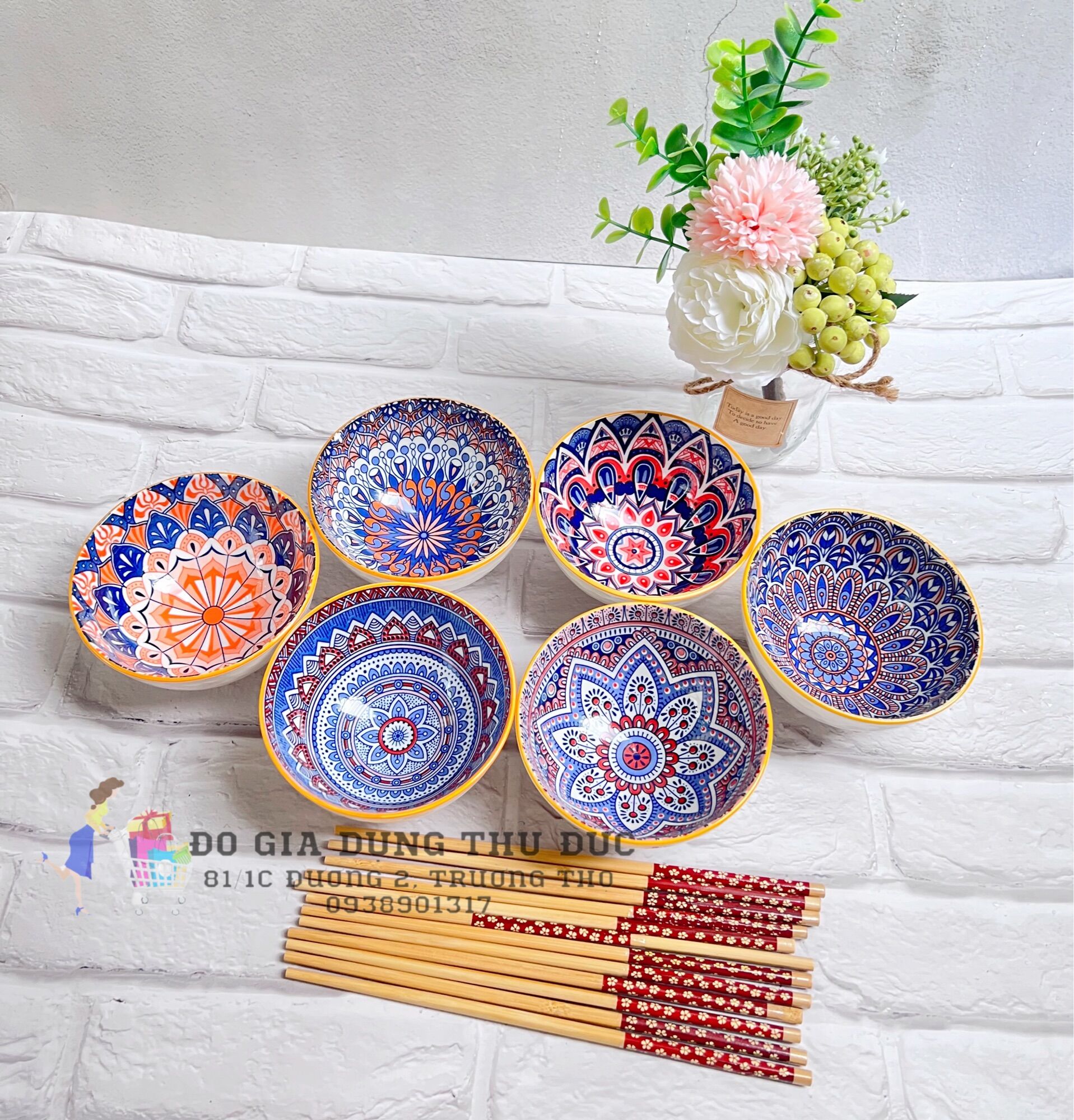 Bộ 6 chén có hộp kèm 6 đôi đũa sang trọng