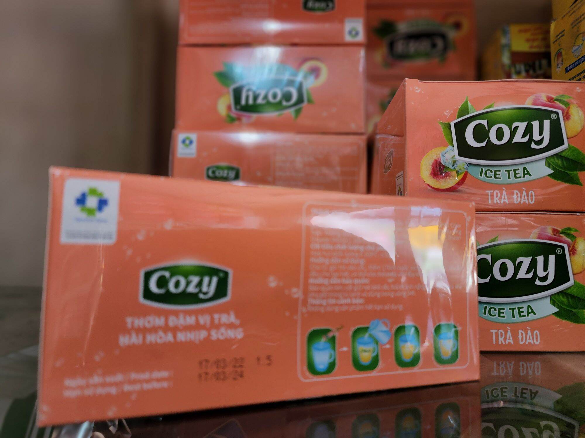 trà cozy ice tea hòa tan Dâu-Đáo date 2023