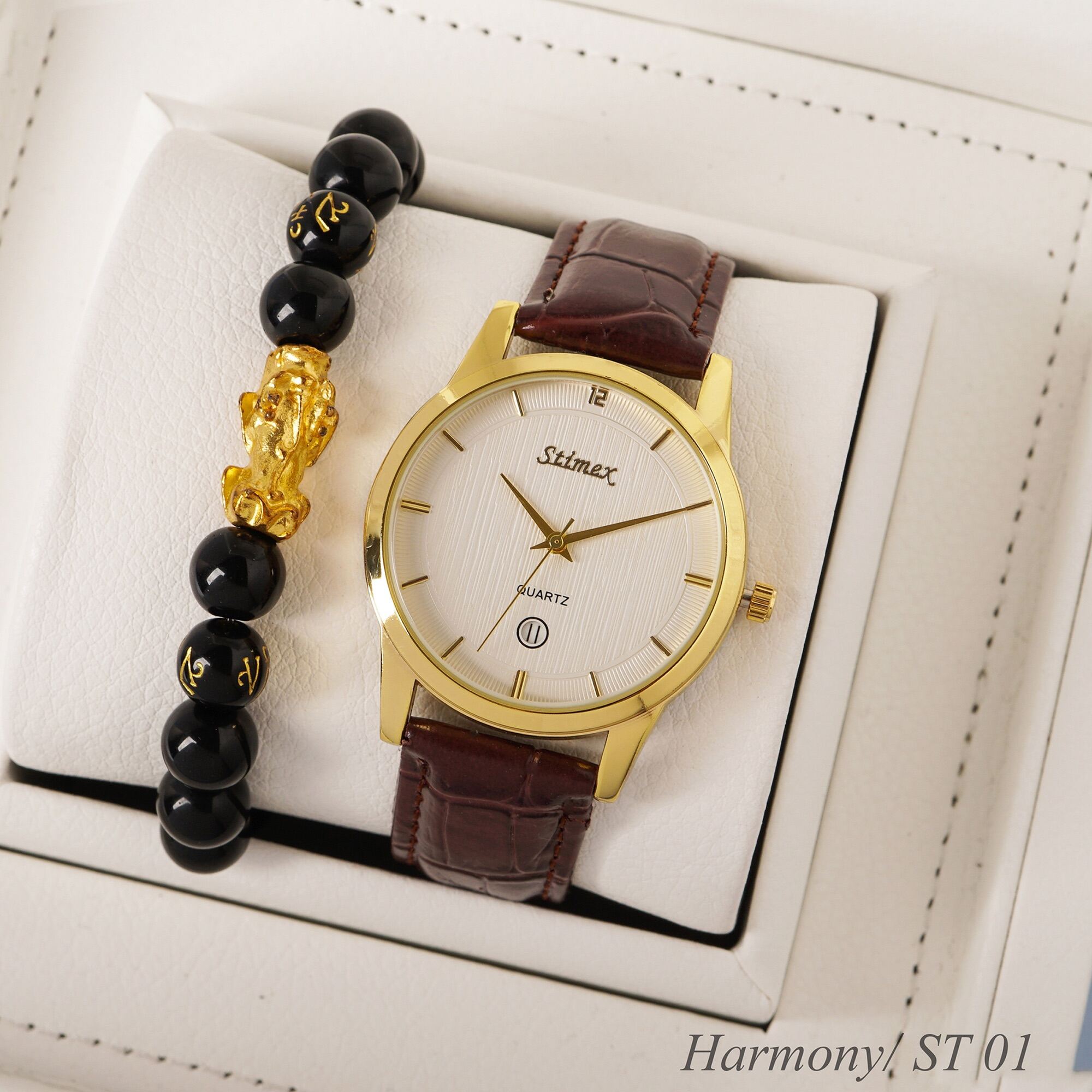 Đồng hồ nam thời trang dây da chống nước STIMEX có lịch ngày Tặng kèm vòng Tỳ Hưu ST 01 thumbnail