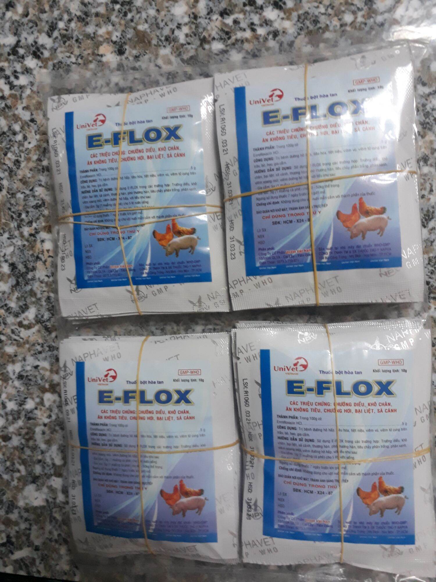 Gia cầm tiêu chảy,ra máu phân lỏng,liệt chân 10goi eflox 10gr