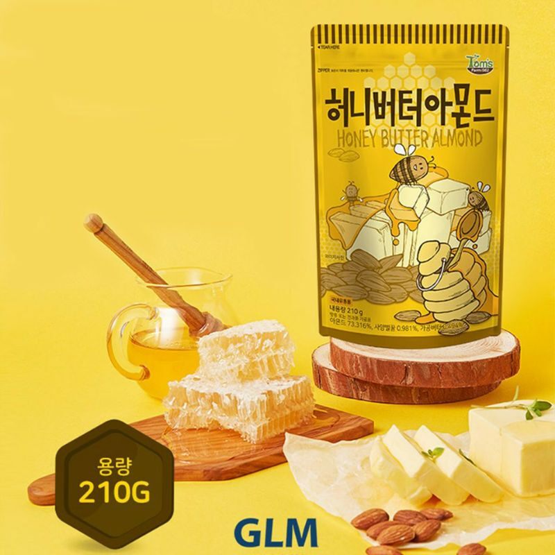 Hạt hạnh nhân tẩm bơ mật ong tom's vị mật ong 210g