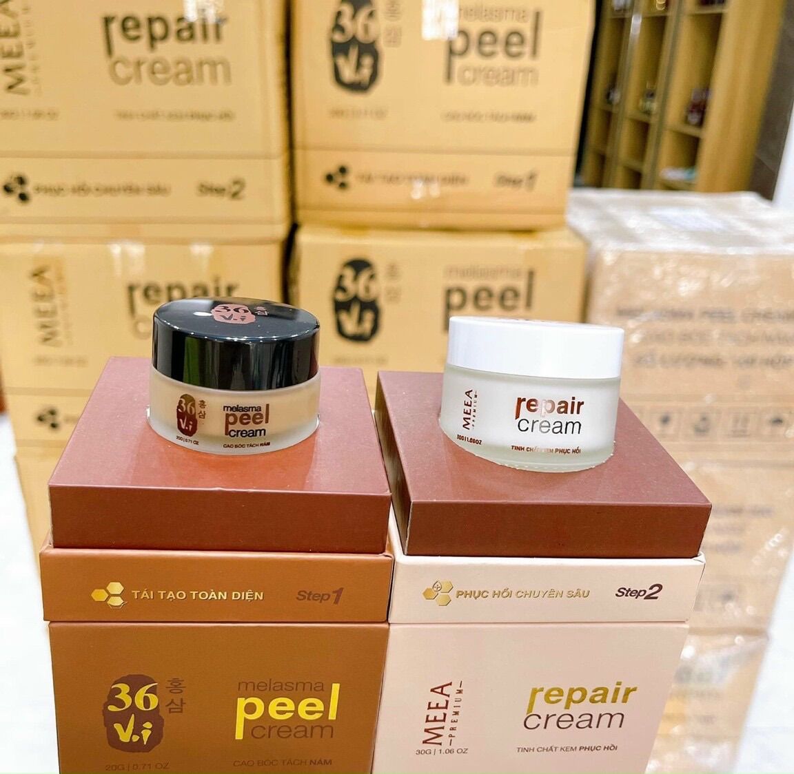 Peel tảo sâm bóc tách nám meea và kem dưỡng phục hồi HA meea