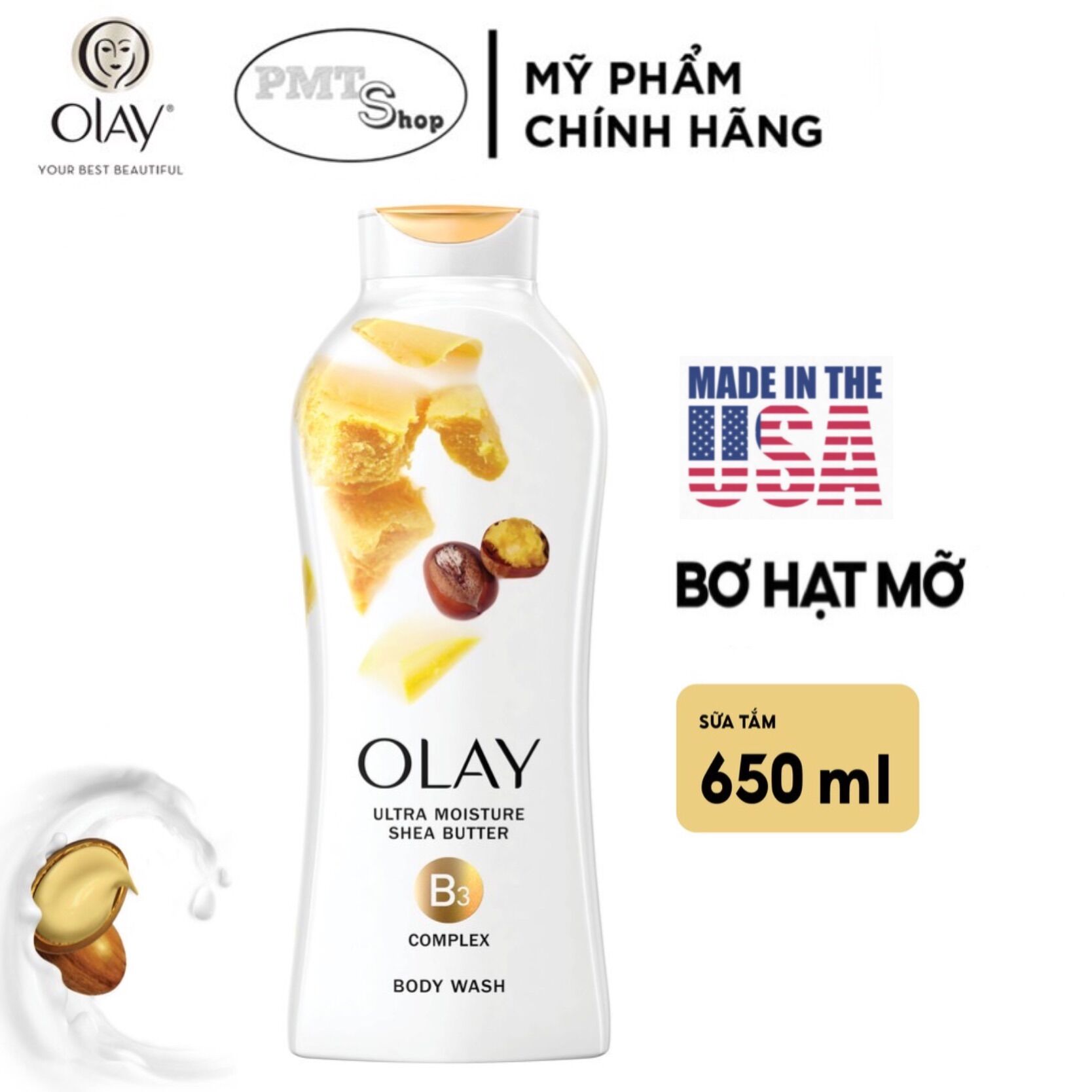 Sữa Tắm Dưỡng Ẩm Olay Ultra Moisture Shea Butter 650ml bơ hạt mỡ