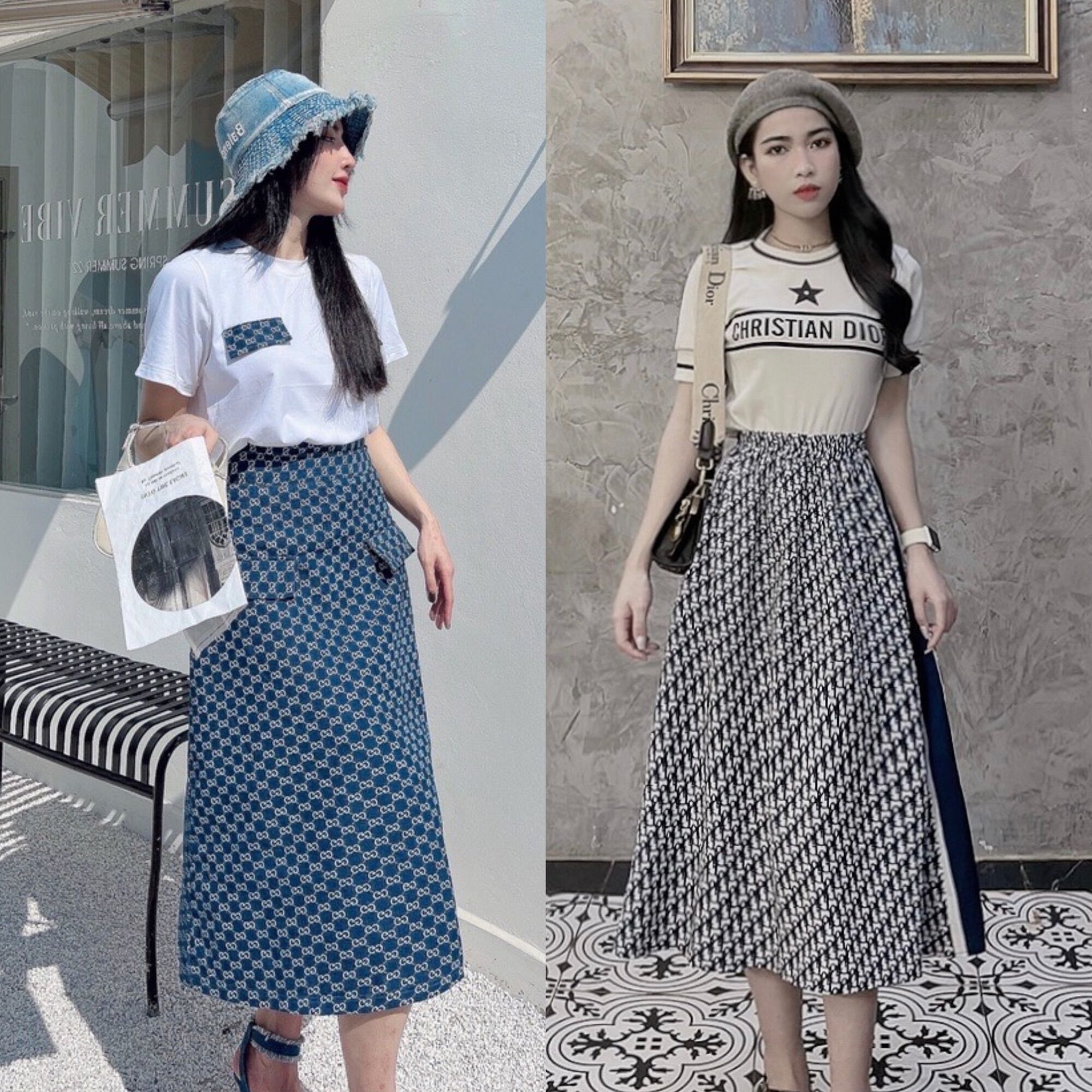 Set áo thun chân váy đuôi cá dáng dài, váy đuôi cá xòe tôn dáng cực xinh chất vải co giãn dáng Midi xòe Ulzzang