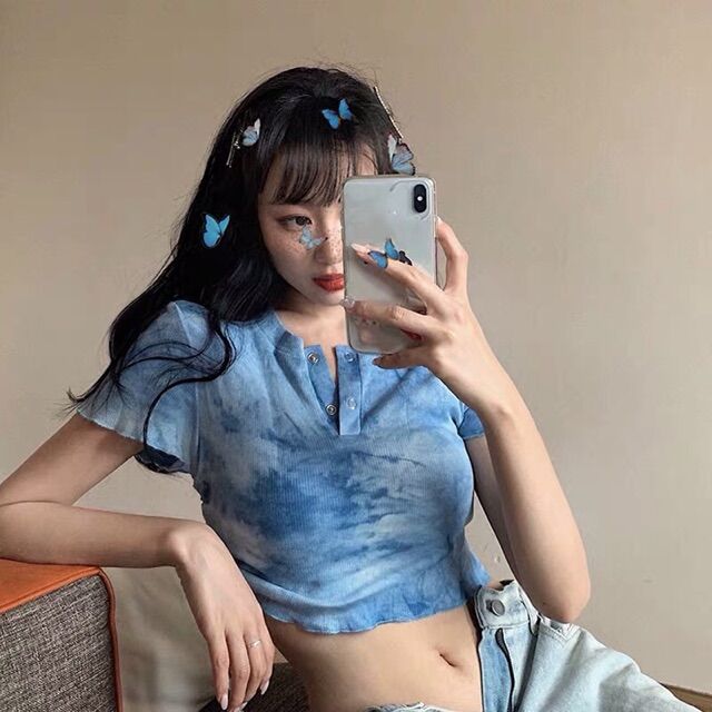 Áo loang màu rút dây 1 bên croptop