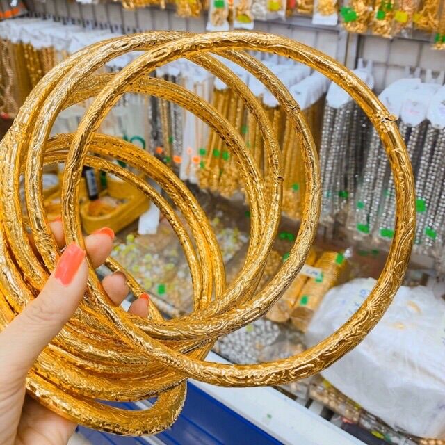 Kiềng cổ cưới khắc rồng phụng mạ vàng 24k
