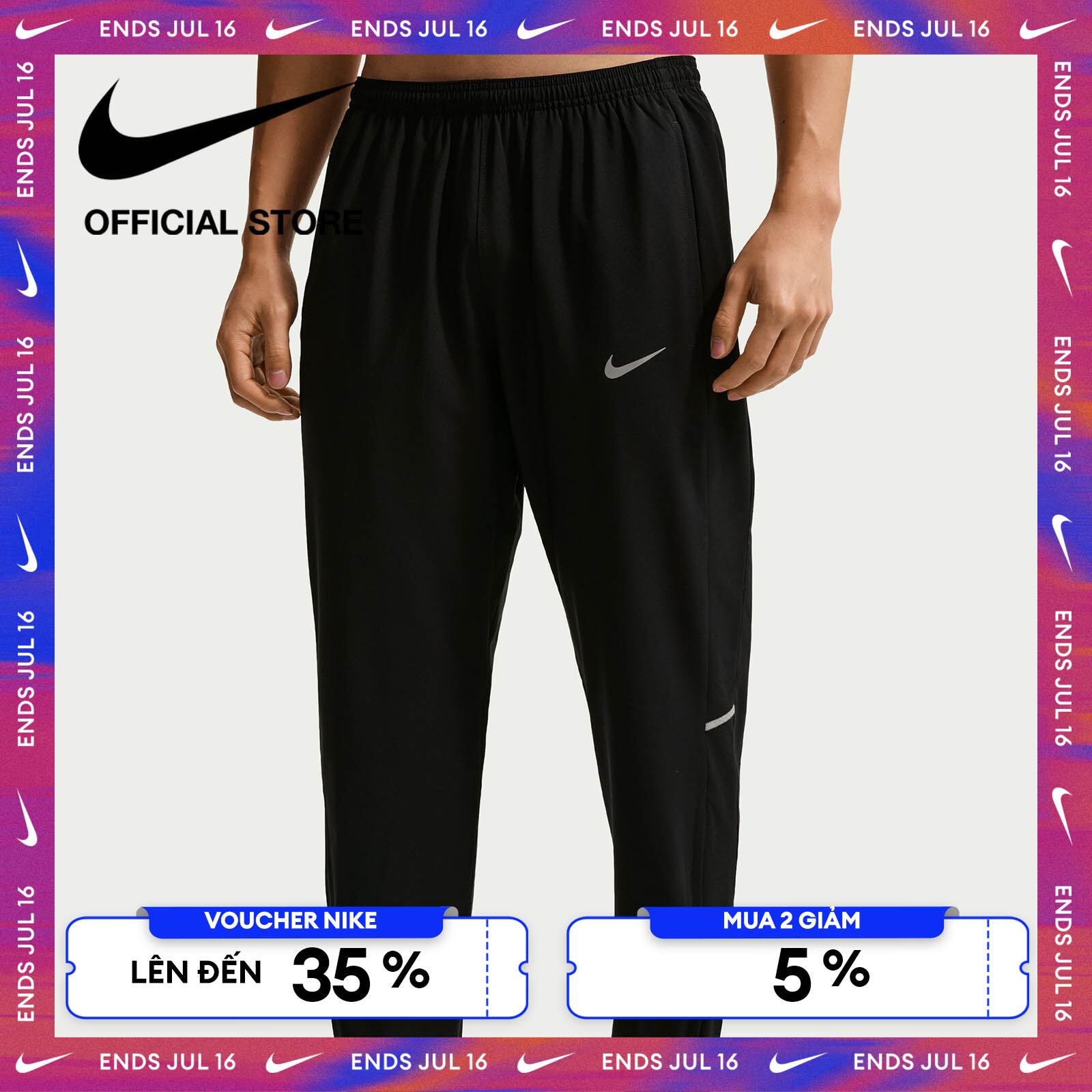 [15-16.07 | VOUCHER ĐẾN 35% + MUA 2 GIẢM 5%] Quần dài Nam Nike Miler Men's Dri-FIT Woven Running Pants - BLACK