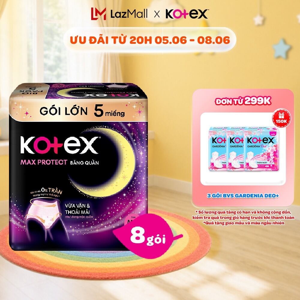 Thùng 8 gói BVS Kotex Ban Đêm Dạng Quần cỡ M/L 5 miếng