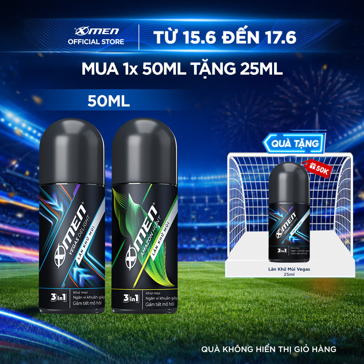 [COMBO MUA 1 TẶNG 1] Lăn khử mùi Xmen Amazon Hunt/Vegas Delight 50ml + Tặng Lăn khử mùi Vegas Delight 25ml