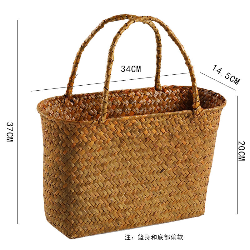 Giỏ đựng đồ đan cói gia hảo điểm giỏ đựng đồ ba món kiểu nhật phong cách gia dụng điền viên giỏ xách tay đan mây đan đồ ăn vặt