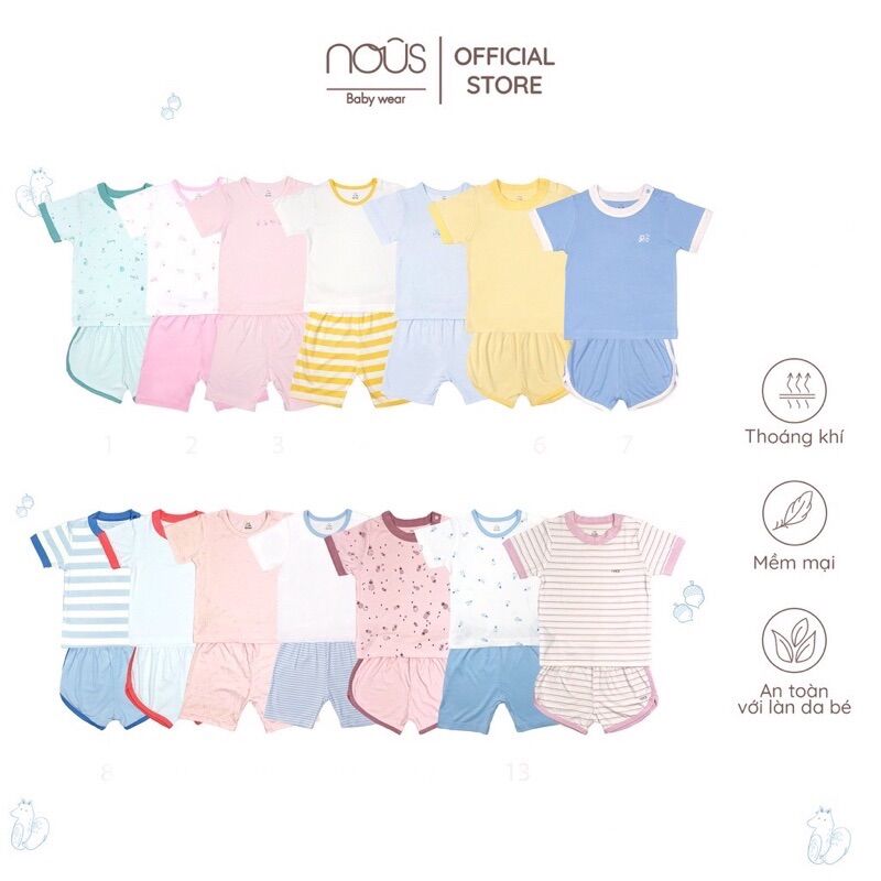 Bộ Nous cộc tay cài vai mùa hè cho bé size 9m đến 3y