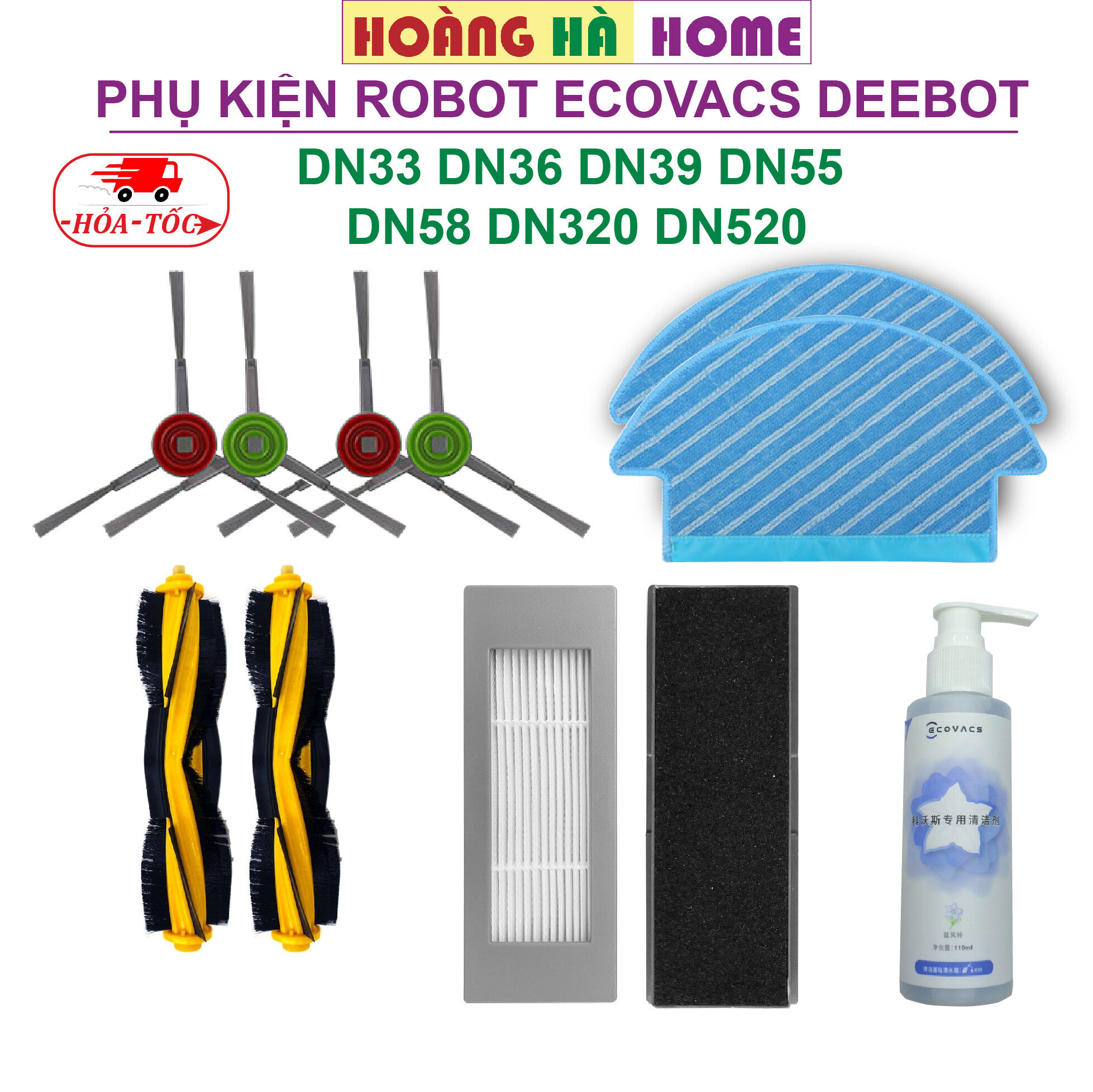 Phụ kiện robot hút bụi ecovacs deebot dn33 dn36 dn39 dn55 dn58 dn320 dn520 chổi giữa chổi cạnh màng hepa khăn lau nước lau