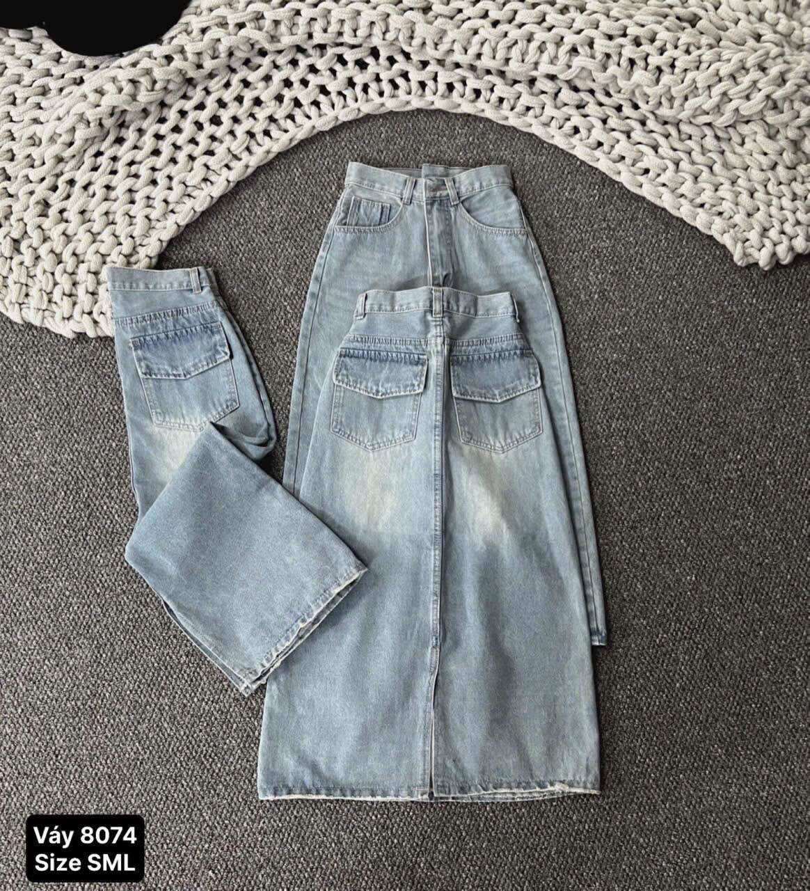 🎀 chân váy jean cotton xẻ sườn xéo - hàng vnxk.