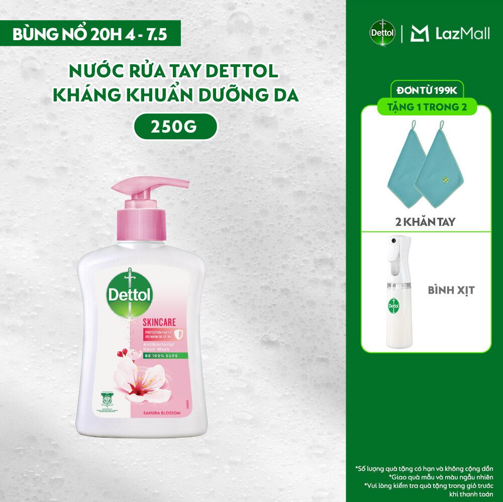 Nước rửa tay Dettol kháng khuẩn dưỡng da, hương hoa anh đào - Chai 250g