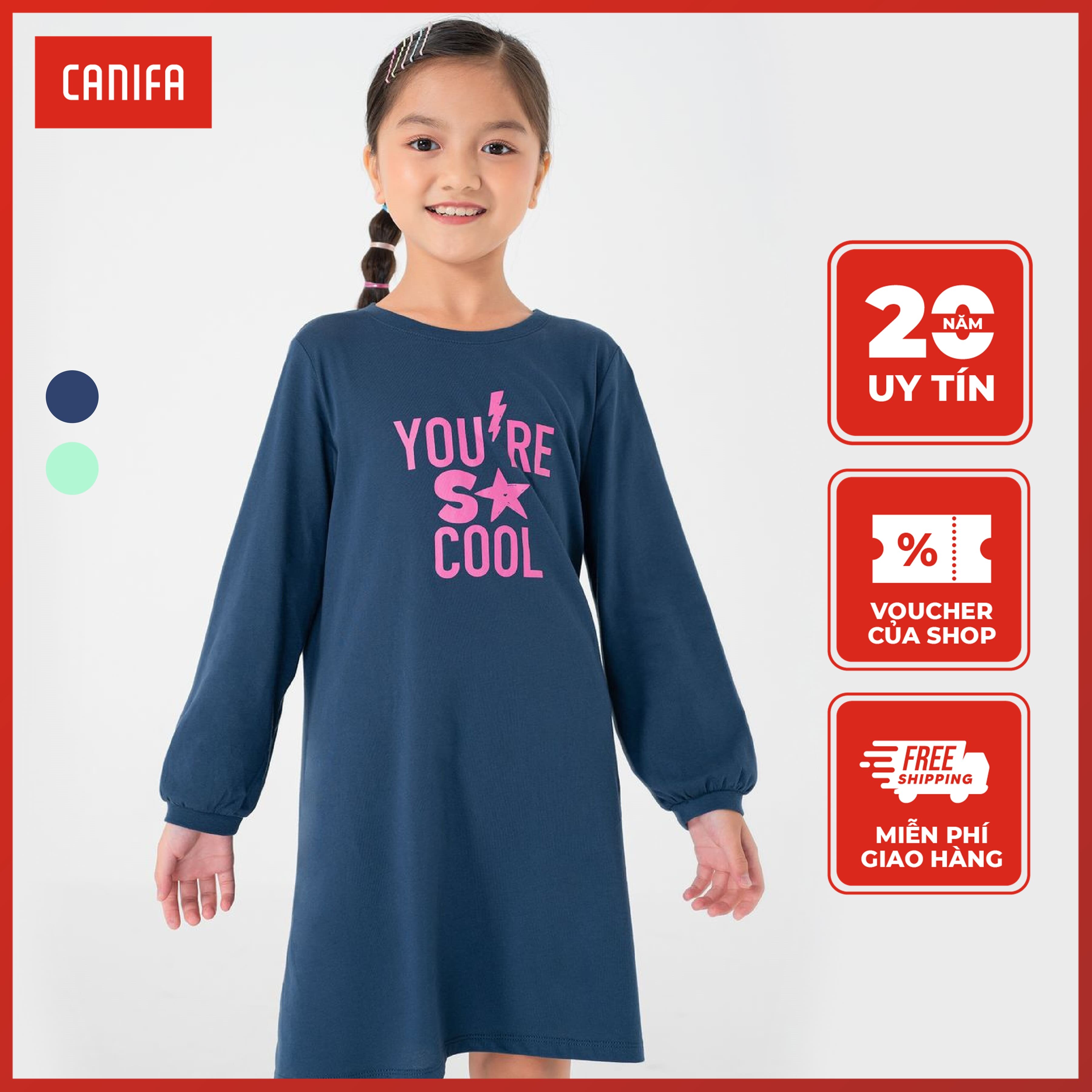 Váy liền bé gái canifa in hình 1ds22w003