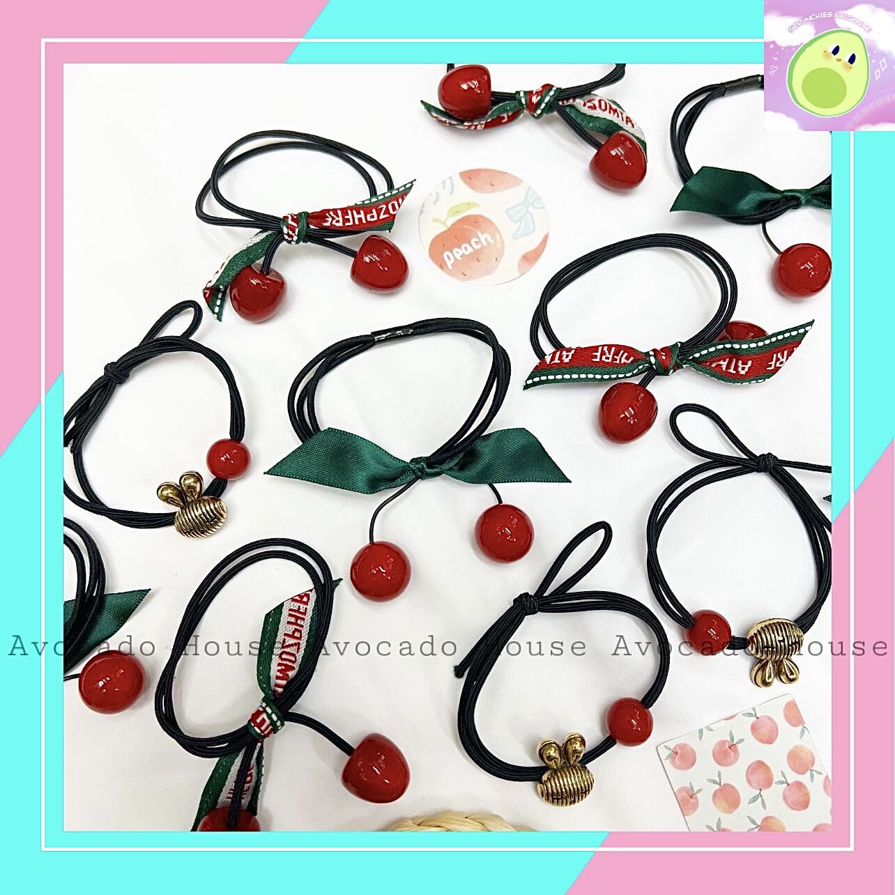 Dây cột tóc cherry loại tốt quấn ruy băng