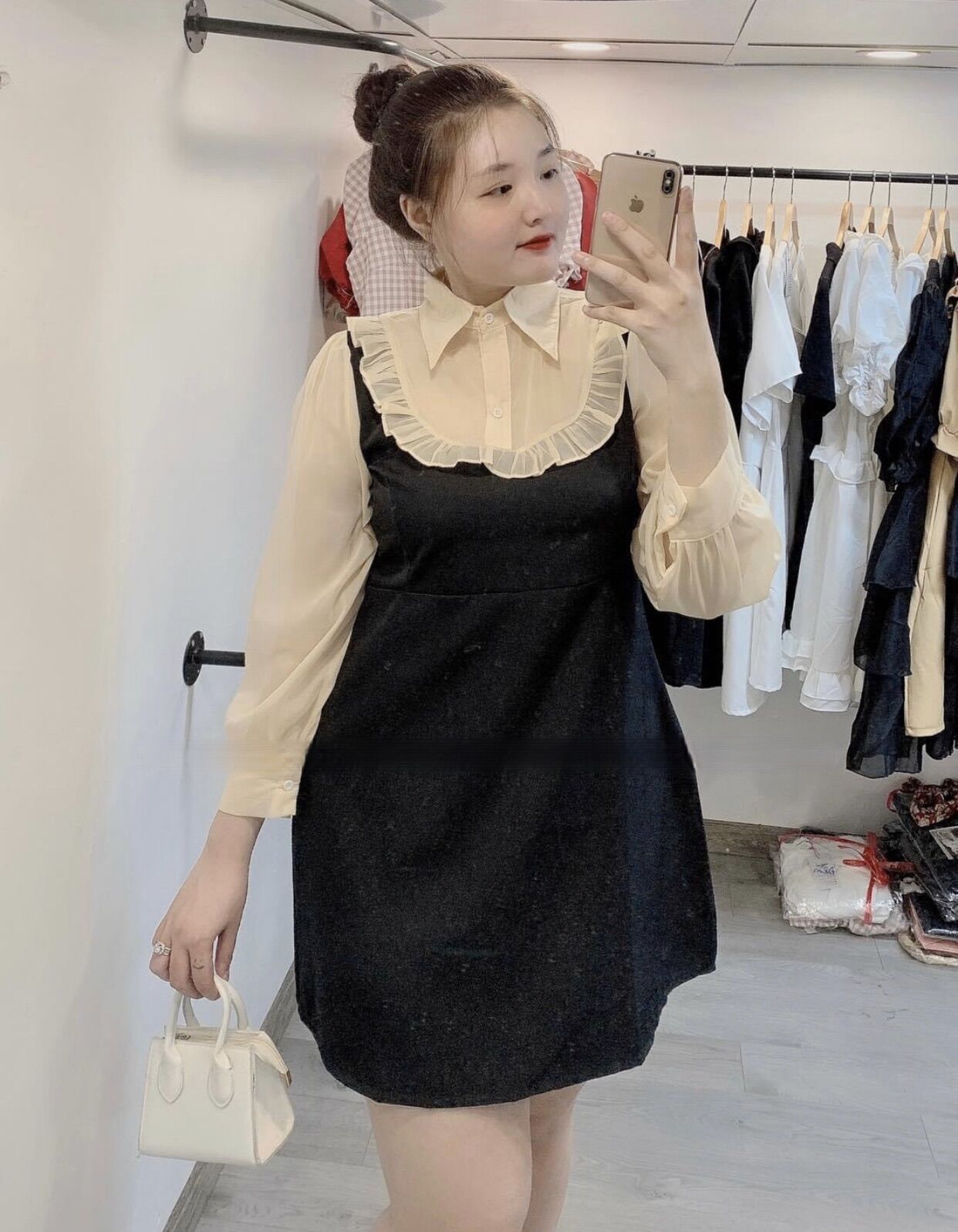 [Shop bigsize nữ 50kg-90kg] Đầm cổ sơ mi dáng A - ngắn trên gối