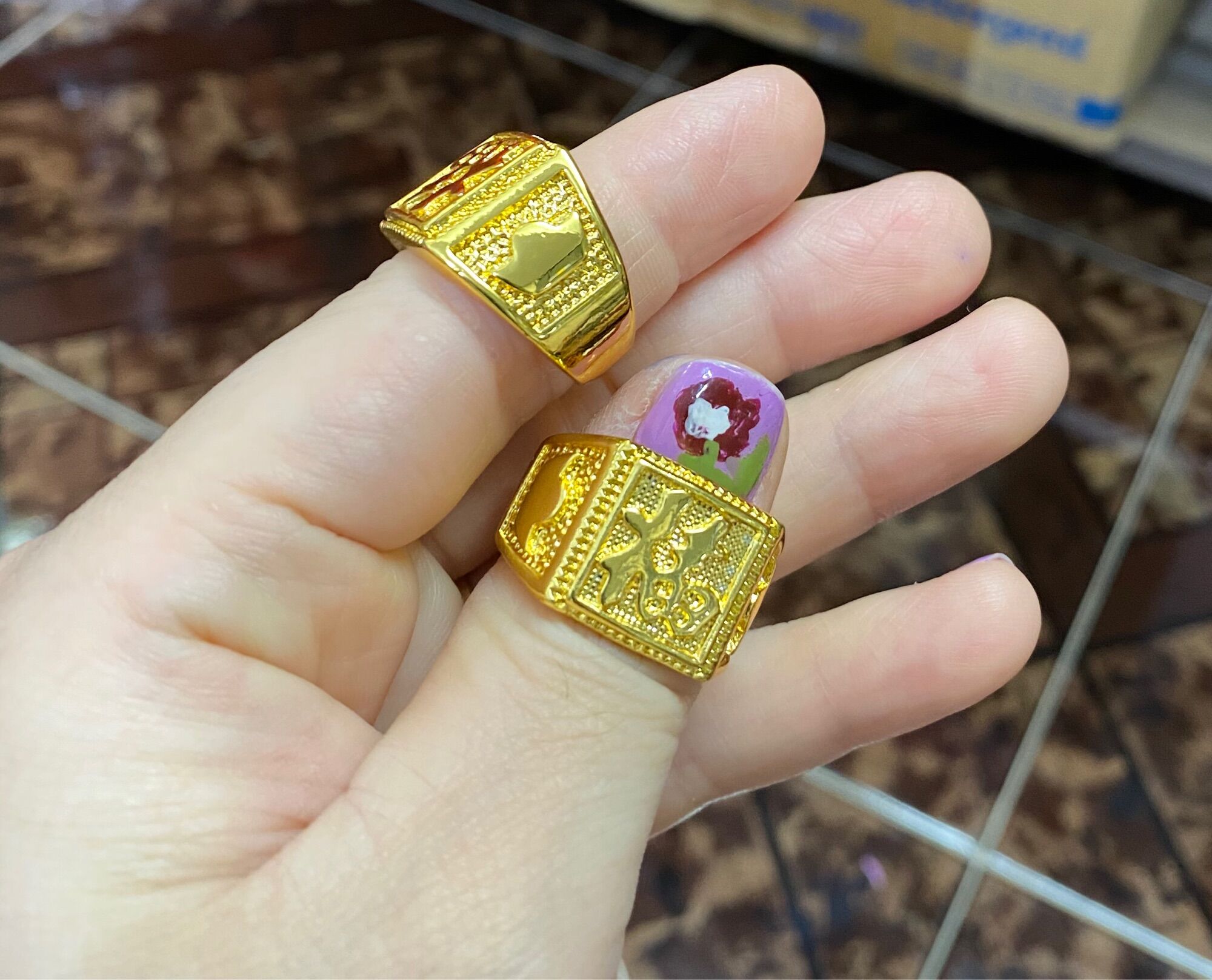 Nhẫn nam chạm chữ phúc mặt vuông mạ vàng 24k mẫu mới về