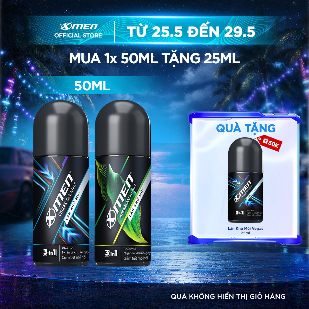 [COMBO MUA 1 TẶNG 1] Lăn khử mùi Xmen Amazon Hunt/Vegas Delight 50ml + Tặng Lăn khử mùi Vegas Delight 25ml
