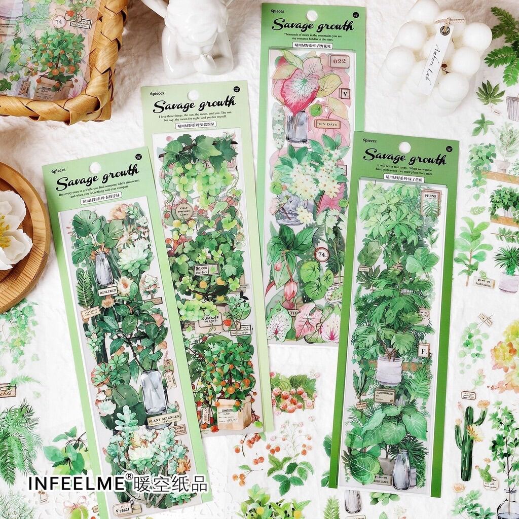 Set 6 tờ sticker hình hoa, lá , chậu cây, … dùng để trang trí