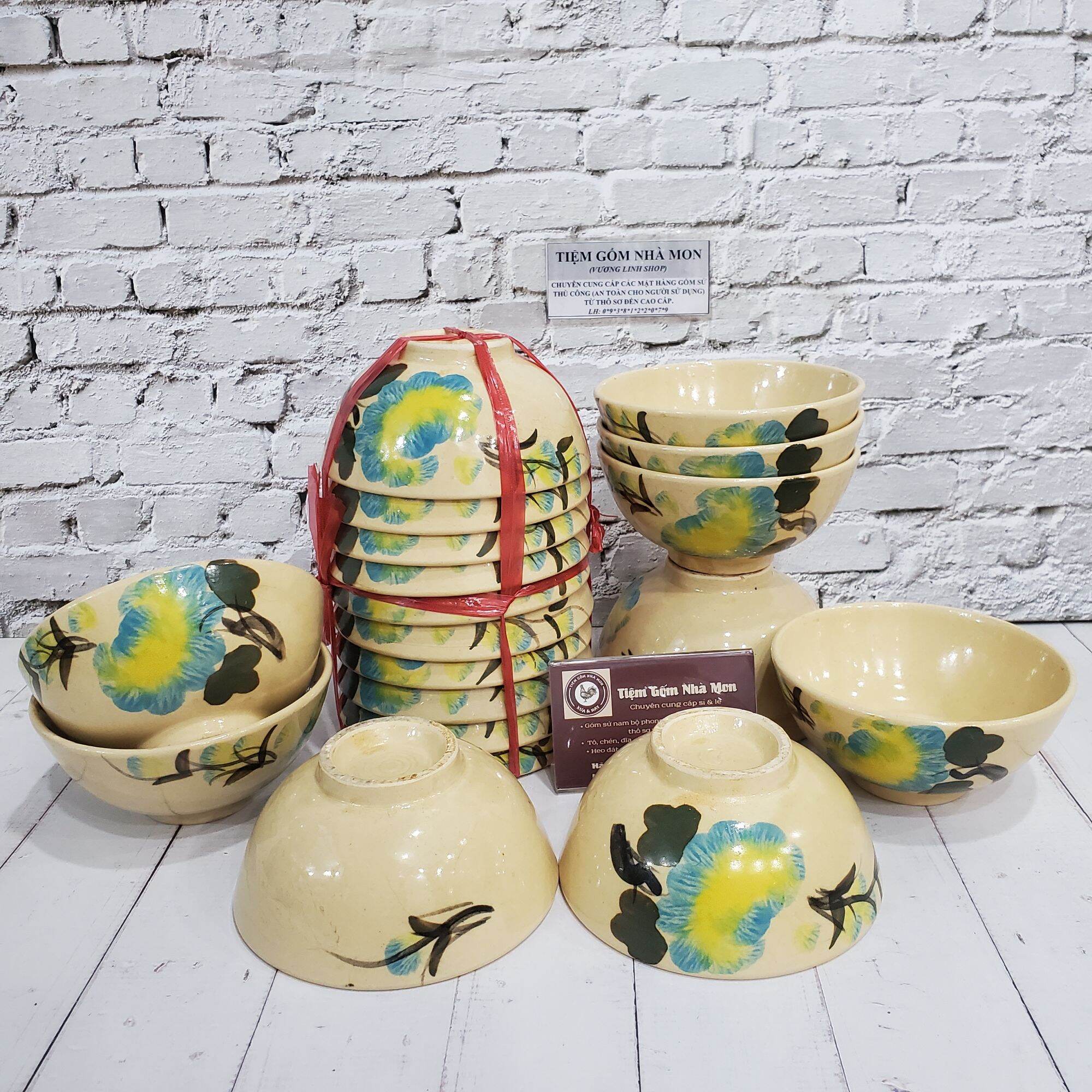 💢💥set 5 chén cơm gốm đất nung vẽ hoa xanh lá🍀🌿chén cơm trong bộ chén nam bộ xưa🌺