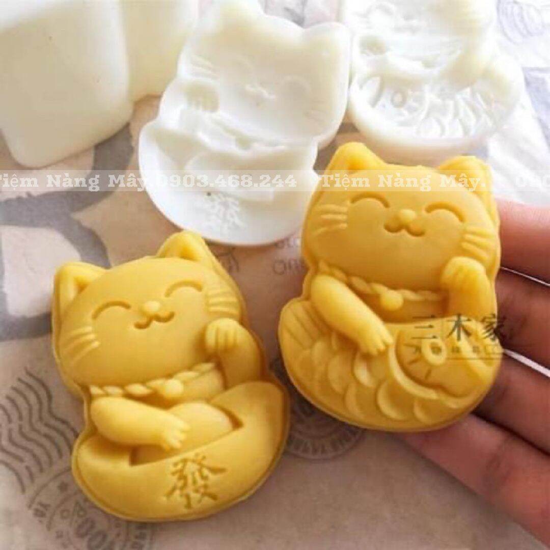Khuôn mèo thần tài cá 2 mặt 50g