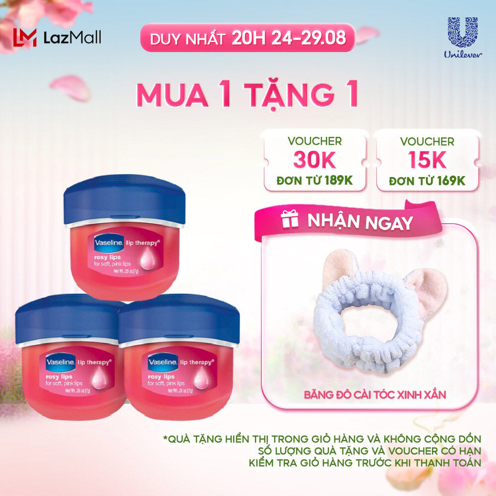 Combo 3 sáp dưỡng môi Vaseline hồng xinh 7g