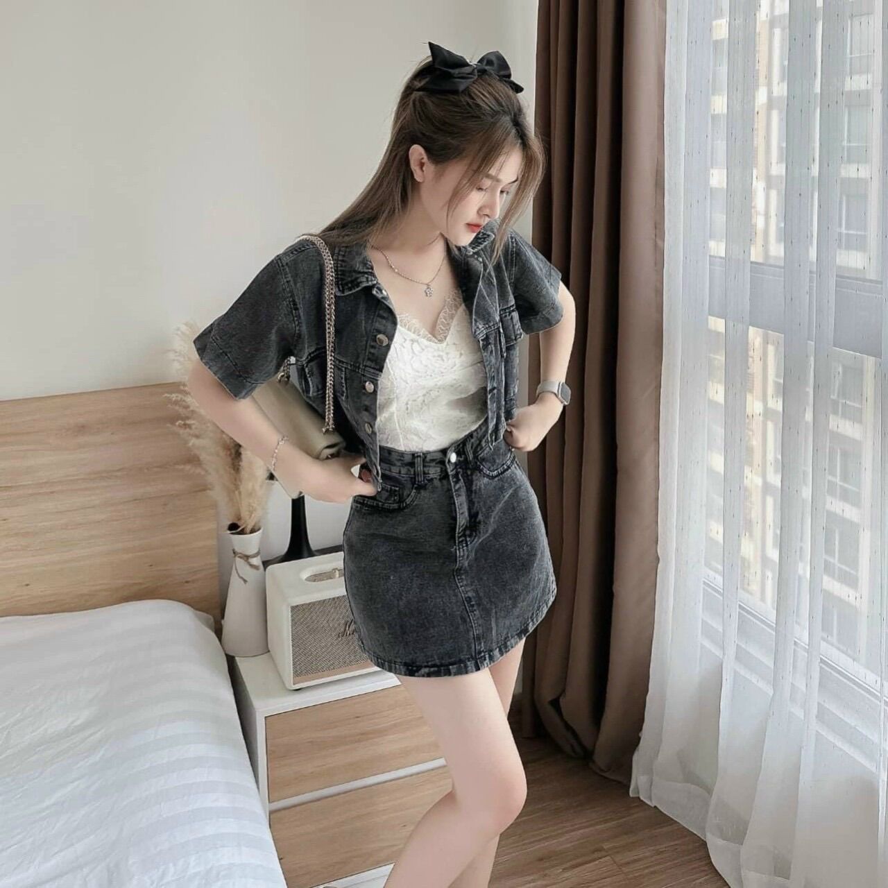(SHOP TÁO ĐỎ BIGSIZE 50KG ĐẾN 90KG) set jean 2 món khồng kèm bra