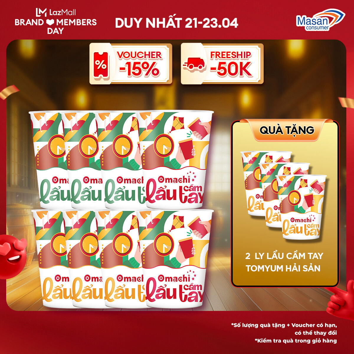 [15-17.4 Voucher 18% CHO ĐƠN TỪ 199k]Combo 8 Mì Omachi Lẩu Cầm Tay Hương Vị ( 3 Tomyum + 3 Ngao Nấm Rong Biển + 2 Tôm Hùm Phô Mai )