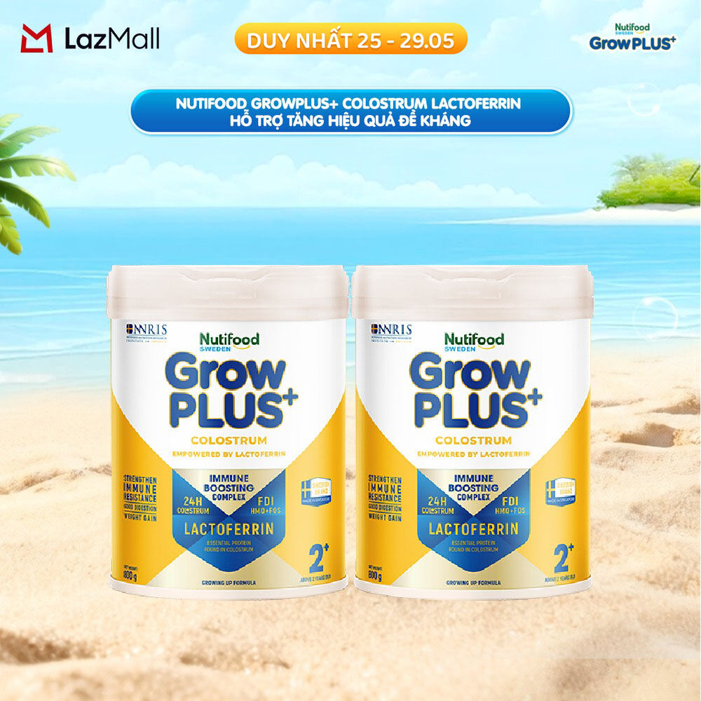 Combo 2 Sữa bột Nutifood Sweden GrowPLUS+ Colostrum Lactoferrin 2+ 800g