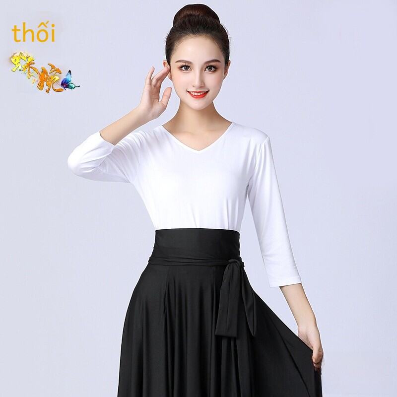Mới Nữ Quần Áo Khiêu Vũ Vuông Sữa Lụa Cộc Tay Không Tay Áo Trang Phục Khiêu Vũ Kiểu Tây Tạng Dành Ch