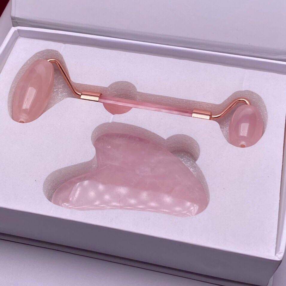 Cây lăn masage mặt đá Thạch anh, set gồm cây lăn và miếng đá thạch anh như hình