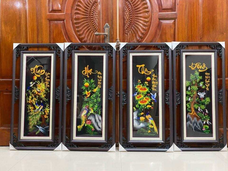 Tranh tứ quý thêu sẵn